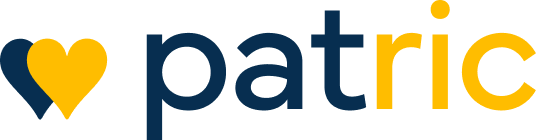 Logo da PATRIC em azul marinho e amarelo dourado, apresentando um coração estilizado à esquerda e o nome 'patric' em letras minúsculas modernas.